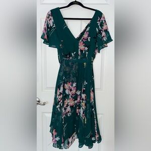 Torrid Teal Floral V Nevk Tie Waist Midi Dress 00